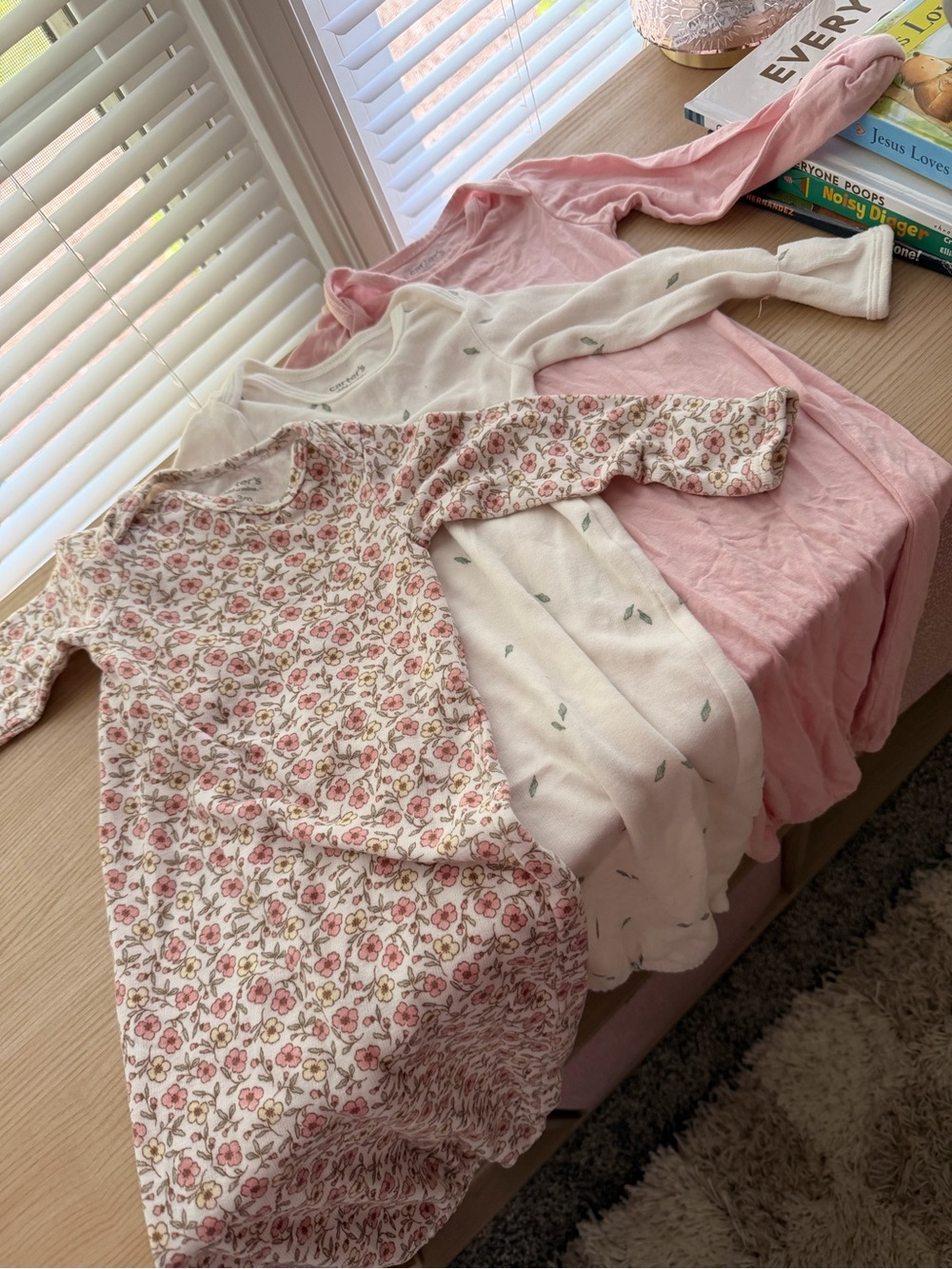 Carter's Girls' Pink and White Floral Long Sleeve Nightgowns (3-Pack)